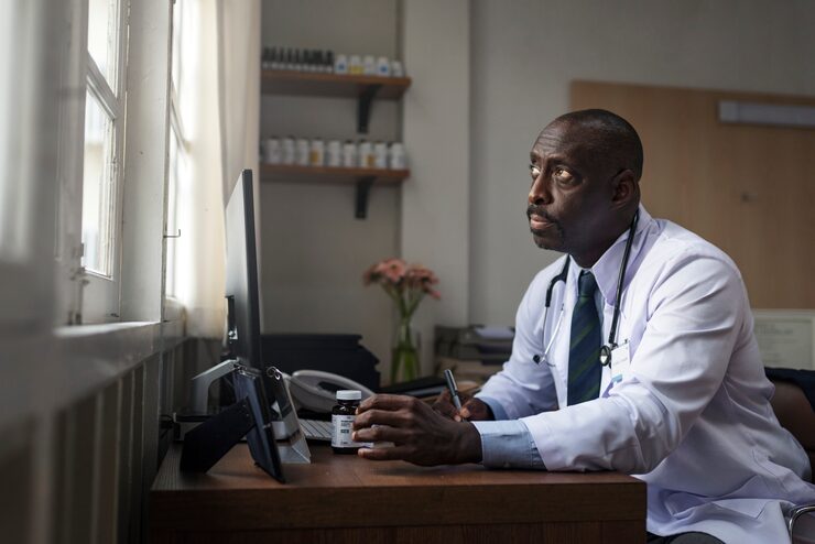 doctor is checking medicine stock_53876 14352