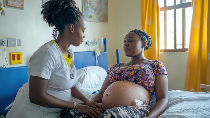 midwife assisting pregnant woman labor hospital room_997534 65468